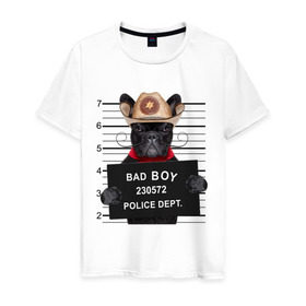 Мужская футболка хлопок с принтом Bad boy в Кировске, 100% хлопок | прямой крой, круглый вырез горловины, длина до линии бедер, слегка спущенное плечо. | bad | dog | собака