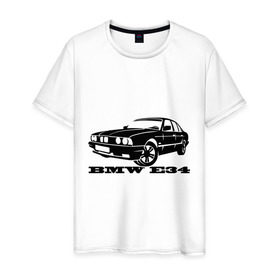 Мужская футболка хлопок с принтом BMW e34 5 series в Кировске, 100% хлопок | прямой крой, круглый вырез горловины, длина до линии бедер, слегка спущенное плечо. | Тематика изображения на принте: bmw | e34 | бмв