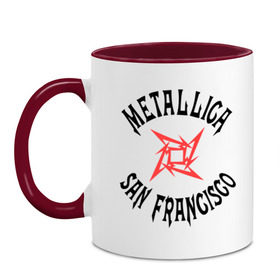 Кружка двухцветная с принтом Metallica (San Francisco) в Кировске, керамика | объем — 330 мл, диаметр — 80 мм. Цветная ручка и кайма сверху, в некоторых цветах — вся внутренняя часть | metallica | san francisco