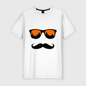 Мужская футболка премиум с принтом Люблю свой город в Кировске, 92% хлопок, 8% лайкра | приталенный силуэт, круглый вырез ворота, длина до линии бедра, короткий рукав | город | очки | усы | хипстер