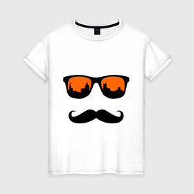 Женская футболка хлопок с принтом Люблю свой город в Кировске, 100% хлопок | прямой крой, круглый вырез горловины, длина до линии бедер, слегка спущенное плечо | город | очки | усы | хипстер