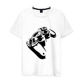 Мужская футболка хлопок с принтом Геймпад (Джойстик) в Кировске, 100% хлопок | прямой крой, круглый вырез горловины, длина до линии бедер, слегка спущенное плечо. | джойстик