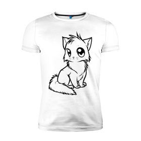 Мужская футболка премиум с принтом Котёнок в Кировске, 92% хлопок, 8% лайкра | приталенный силуэт, круглый вырез ворота, длина до линии бедра, короткий рукав | киса | котенок | кошка
