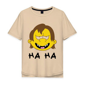 Мужская футболка хлопок Oversize с принтом ha ha в Кировске, 100% хлопок | свободный крой, круглый ворот, “спинка” длиннее передней части | simpsons | симпсоны | хаха