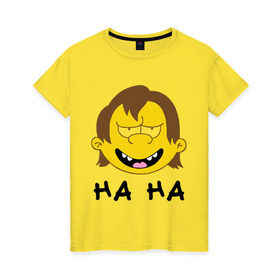 Женская футболка хлопок с принтом ha ha в Кировске, 100% хлопок | прямой крой, круглый вырез горловины, длина до линии бедер, слегка спущенное плечо | simpsons | симпсоны | хаха
