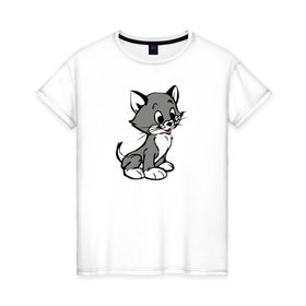 Женская футболка хлопок с принтом Котёнок в Кировске, 100% хлопок | прямой крой, круглый вырез горловины, длина до линии бедер, слегка спущенное плечо | 