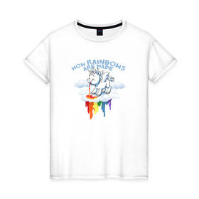 Женская футболка хлопок с принтом Как делается радуга в Кировске, 100% хлопок | прямой крой, круглый вырез горловины, длина до линии бедер, слегка спущенное плечо | : животные | кдинорог | краски | настроение