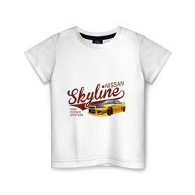 Детская футболка хлопок с принтом Nissan Skyline в Кировске, 100% хлопок | круглый вырез горловины, полуприлегающий силуэт, длина до линии бедер | nissan skyline | авто | автомобилистам | водителям | машина | ниссан | ретро | тачка