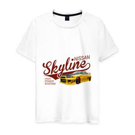 Мужская футболка хлопок с принтом Nissan Skyline в Кировске, 100% хлопок | прямой крой, круглый вырез горловины, длина до линии бедер, слегка спущенное плечо. | nissan skyline | авто | автомобилистам | водителям | машина | ниссан | ретро | тачка