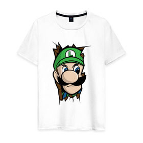 Мужская футболка хлопок с принтом Луиджи Марио в Кировске, 100% хлопок | прямой крой, круглый вырез горловины, длина до линии бедер, слегка спущенное плечо. | 