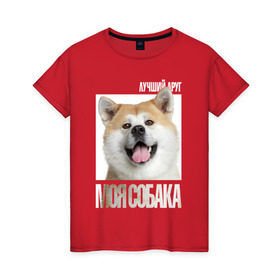 Женская футболка хлопок с принтом Акита ину в Кировске, 100% хлопок | прямой крой, круглый вырез горловины, длина до линии бедер, слегка спущенное плечо | drug | акита ину | порода | собака