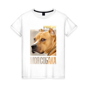 Женская футболка хлопок с принтом Американский питбультерьер в Кировске, 100% хлопок | прямой крой, круглый вырез горловины, длина до линии бедер, слегка спущенное плечо | @ | drug | американский питбультерьер | собака