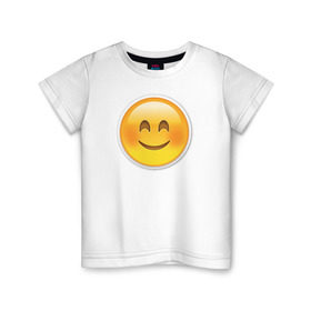 Детская футболка хлопок с принтом Смайл довольный в Кировске, 100% хлопок | круглый вырез горловины, полуприлегающий силуэт, длина до линии бедер | Тематика изображения на принте: media | позитив