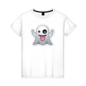 Женская футболка хлопок с принтом Смайл призрак в Кировске, 100% хлопок | прямой крой, круглый вырез горловины, длина до линии бедер, слегка спущенное плечо | 