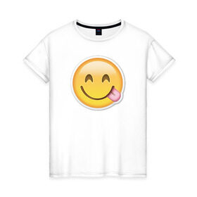 Женская футболка хлопок с принтом Смайл весёлый в Кировске, 100% хлопок | прямой крой, круглый вырез горловины, длина до линии бедер, слегка спущенное плечо | media | позитив