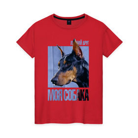 Женская футболка хлопок с принтом Доберман в Кировске, 100% хлопок | прямой крой, круглый вырез горловины, длина до линии бедер, слегка спущенное плечо | drug | доберман | порода | собака