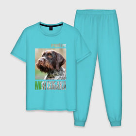 Мужская пижама хлопок с принтом Дратхаар, лучший, друг, собака в Кировске, 100% хлопок | брюки и футболка прямого кроя, без карманов, на брюках мягкая резинка на поясе и по низу штанин
 | drug | дратхаар | порода | собака