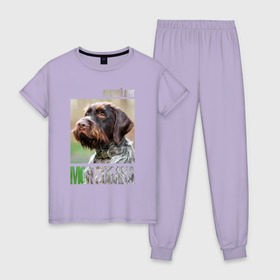 Женская пижама хлопок с принтом Дратхаар, лучший, друг, собака в Кировске, 100% хлопок | брюки и футболка прямого кроя, без карманов, на брюках мягкая резинка на поясе и по низу штанин | drug | дратхаар | порода | собака