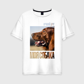 Женская футболка хлопок Oversize с принтом Ирландский сеттер в Кировске, 100% хлопок | свободный крой, круглый ворот, спущенный рукав, длина до линии бедер
 | drug | ирландский сеттер | порода | собака