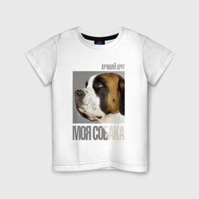 Детская футболка хлопок с принтом Сенбернар в Кировске, 100% хлопок | круглый вырез горловины, полуприлегающий силуэт, длина до линии бедер | drug | порода | сенбернар | собака