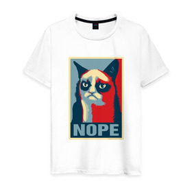 Мужская футболка хлопок с принтом Grumpy Cat NOPE в Кировске, 100% хлопок | прямой крой, круглый вырез горловины, длина до линии бедер, слегка спущенное плечо. | Тематика изображения на принте: grumpy cat | nope