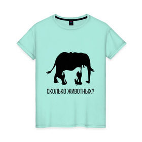 Женская футболка хлопок с принтом Сколько животных в Кировске, 100% хлопок | прямой крой, круглый вырез горловины, длина до линии бедер, слегка спущенное плечо | слон