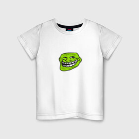 Детская футболка хлопок с принтом Троллфейс (зеленый) в Кировске, 100% хлопок | круглый вырез горловины, полуприлегающий силуэт, длина до линии бедер | троль | улыбка