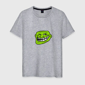 Мужская футболка хлопок с принтом Троллфейс (зеленый) в Кировске, 100% хлопок | прямой крой, круглый вырез горловины, длина до линии бедер, слегка спущенное плечо. | троль | улыбка