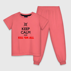 Детская пижама хлопок с принтом Keep Calm And KillEm All в Кировске, 100% хлопок |  брюки и футболка прямого кроя, без карманов, на брюках мягкая резинка на поясе и по низу штанин
 | металлика