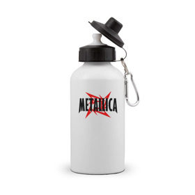 Бутылка спортивная с принтом Metallica logo в Кировске, металл | емкость — 500 мл, в комплекте две пластиковые крышки и карабин для крепления | 