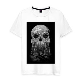 Мужская футболка хлопок с принтом Космонавты в Кировске, 100% хлопок | прямой крой, круглый вырез горловины, длина до линии бедер, слегка спущенное плечо. | восприятие | иллюзия | космонавт | оптическая иллюзия | череп