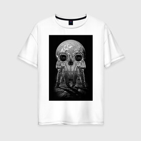 Женская футболка хлопок Oversize с принтом Космонавты в Кировске, 100% хлопок | свободный крой, круглый ворот, спущенный рукав, длина до линии бедер
 | восприятие | иллюзия | космонавт | оптическая иллюзия | череп