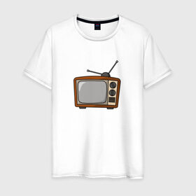 Мужская футболка хлопок с принтом Retro телевизор в Кировске, 100% хлопок | прямой крой, круглый вырез горловины, длина до линии бедер, слегка спущенное плечо. | ссср | телевизор