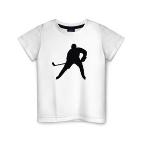 Детская футболка хлопок с принтом Хоккеист в Кировске, 100% хлопок | круглый вырез горловины, полуприлегающий силуэт, длина до линии бедер | @ | хоккеистспорт