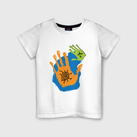 Детская футболка хлопок с принтом Ладони. Этно 2 в Кировске, 100% хлопок | круглый вырез горловины, полуприлегающий силуэт, длина до линии бедер | Тематика изображения на принте: ethno | hands | ладони | руки | символы