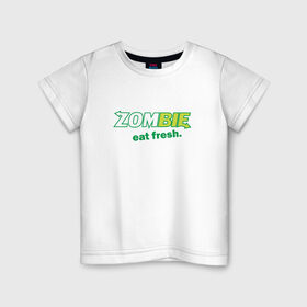 Детская футболка хлопок с принтом Zombie - eat fresh в Кировске, 100% хлопок | круглый вырез горловины, полуприлегающий силуэт, длина до линии бедер | Тематика изображения на принте: зомби