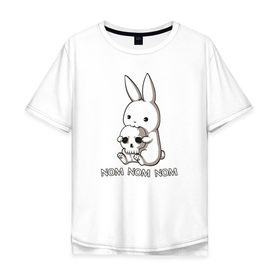 Мужская футболка хлопок Oversize с принтом Кролик с черепом в Кировске, 100% хлопок | свободный крой, круглый ворот, “спинка” длиннее передней части | Тематика изображения на принте: @ | заяц | картинка | кролик | прикол | череп