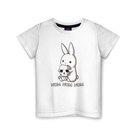 Детская футболка хлопок с принтом Кролик с черепом в Кировске, 100% хлопок | круглый вырез горловины, полуприлегающий силуэт, длина до линии бедер | @ | заяц | картинка | кролик | прикол | череп