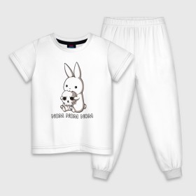 Детская пижама хлопок с принтом Кролик с черепом в Кировске, 100% хлопок |  брюки и футболка прямого кроя, без карманов, на брюках мягкая резинка на поясе и по низу штанин
 | @ | заяц | картинка | кролик | прикол | череп