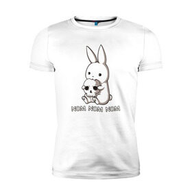 Мужская футболка премиум с принтом Кролик с черепом в Кировске, 92% хлопок, 8% лайкра | приталенный силуэт, круглый вырез ворота, длина до линии бедра, короткий рукав | @ | заяц | картинка | кролик | прикол | череп