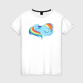 Женская футболка хлопок с принтом Rainbow Dash sleeps в Кировске, 100% хлопок | прямой крой, круглый вырез горловины, длина до линии бедер, слегка спущенное плечо | pony | rainbow dash | деши спит :3поняшки | пони | сваг