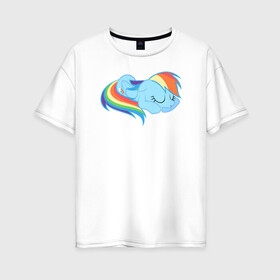 Женская футболка хлопок Oversize с принтом Rainbow Dash sleeps в Кировске, 100% хлопок | свободный крой, круглый ворот, спущенный рукав, длина до линии бедер
 | pony | rainbow dash | деши спит :3поняшки | пони | сваг