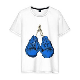 Мужская футболка хлопок с принтом Перчатки в Кировске, 100% хлопок | прямой крой, круглый вырез горловины, длина до линии бедер, слегка спущенное плечо. | boxing | бокс | перчатки | спорт