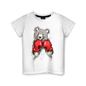 Детская футболка хлопок с принтом Russia boxing в Кировске, 100% хлопок | круглый вырез горловины, полуприлегающий силуэт, длина до линии бедер | boxing | бокс | медведь | мишка | перчатки | спорт