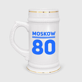 Кружка пивная с принтом Moskow 80 в Кировске,  керамика (Материал выдерживает высокую температуру, стоит избегать резкого перепада температур) |  объем 630 мл | Тематика изображения на принте: moskow | москва 80 | олимпиада | россия