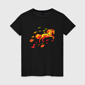 Женская футболка хлопок с принтом Fire horse в Кировске, 100% хлопок | прямой крой, круглый вырез горловины, длина до линии бедер, слегка спущенное плечо | fire | horse | лошадь | огон