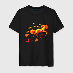 Мужская футболка хлопок с принтом Fire horse в Кировске, 100% хлопок | прямой крой, круглый вырез горловины, длина до линии бедер, слегка спущенное плечо. | fire | horse | лошадь | огон