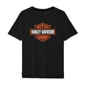 Мужская футболка хлопок Oversize с принтом Харлей Дэвидсон в Кировске, 100% хлопок | свободный крой, круглый ворот, “спинка” длиннее передней части | logo | motor | компания | мотоцикл