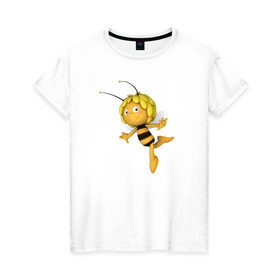 Женская футболка хлопок с принтом Пчелка Майя в Кировске, 100% хлопок | прямой крой, круглый вырез горловины, длина до линии бедер, слегка спущенное плечо | : животные | zoobe | прикол | приложение | сообщения