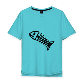 Мужская футболка хлопок Oversize с принтом Fish в Кировске, 100% хлопок | свободный крой, круглый ворот, “спинка” длиннее передней части | Тематика изображения на принте: рыба | рыбалка | скелет